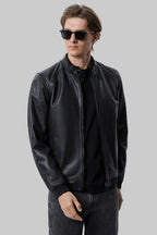 Buckled Collar Leather Bomber leathertex