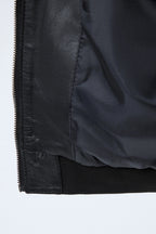 Buckled Collar Leather Bomber leathertex