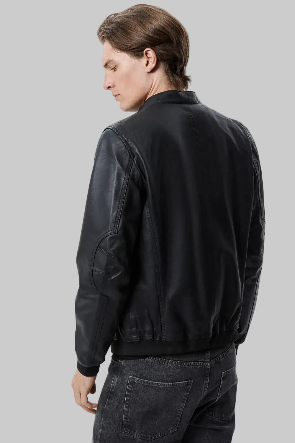 Buckled Collar Leather Bomber leathertex