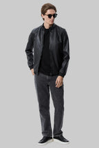 Buckled Collar Leather Bomber leathertex