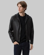 Casual Hooded Leather Jacket leathertex