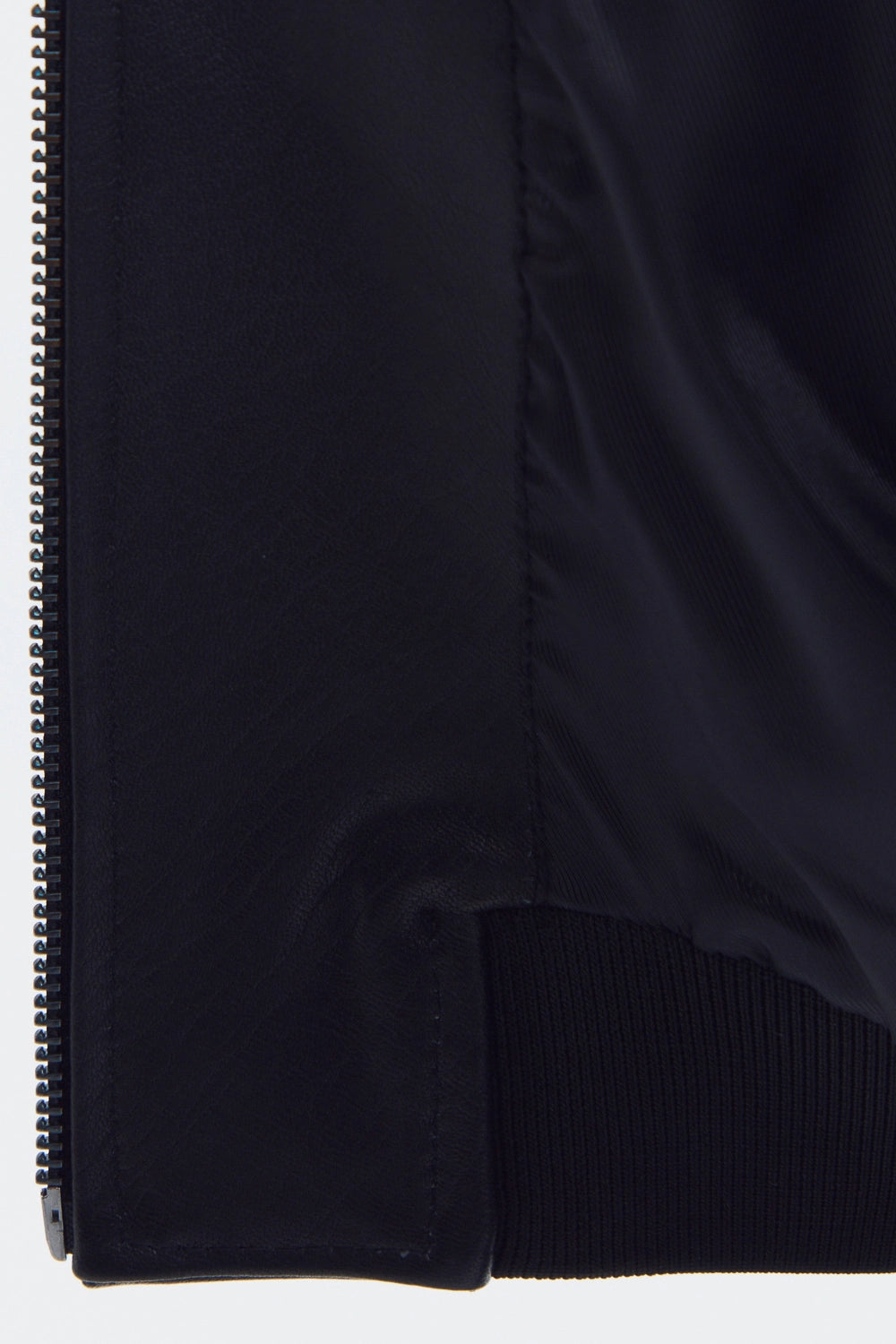 Classic Mock Neck Black Leather Jacket leathertex