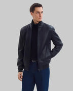 Classic Mock Neck Black Leather Jacket leathertex