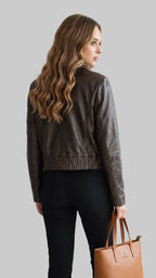 Collarless Leather Bomber - Manoos leathertex