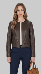 Collarless Leather Bomber - Manoos leathertex