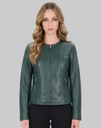 Dark Green Collarless Leather leathertex