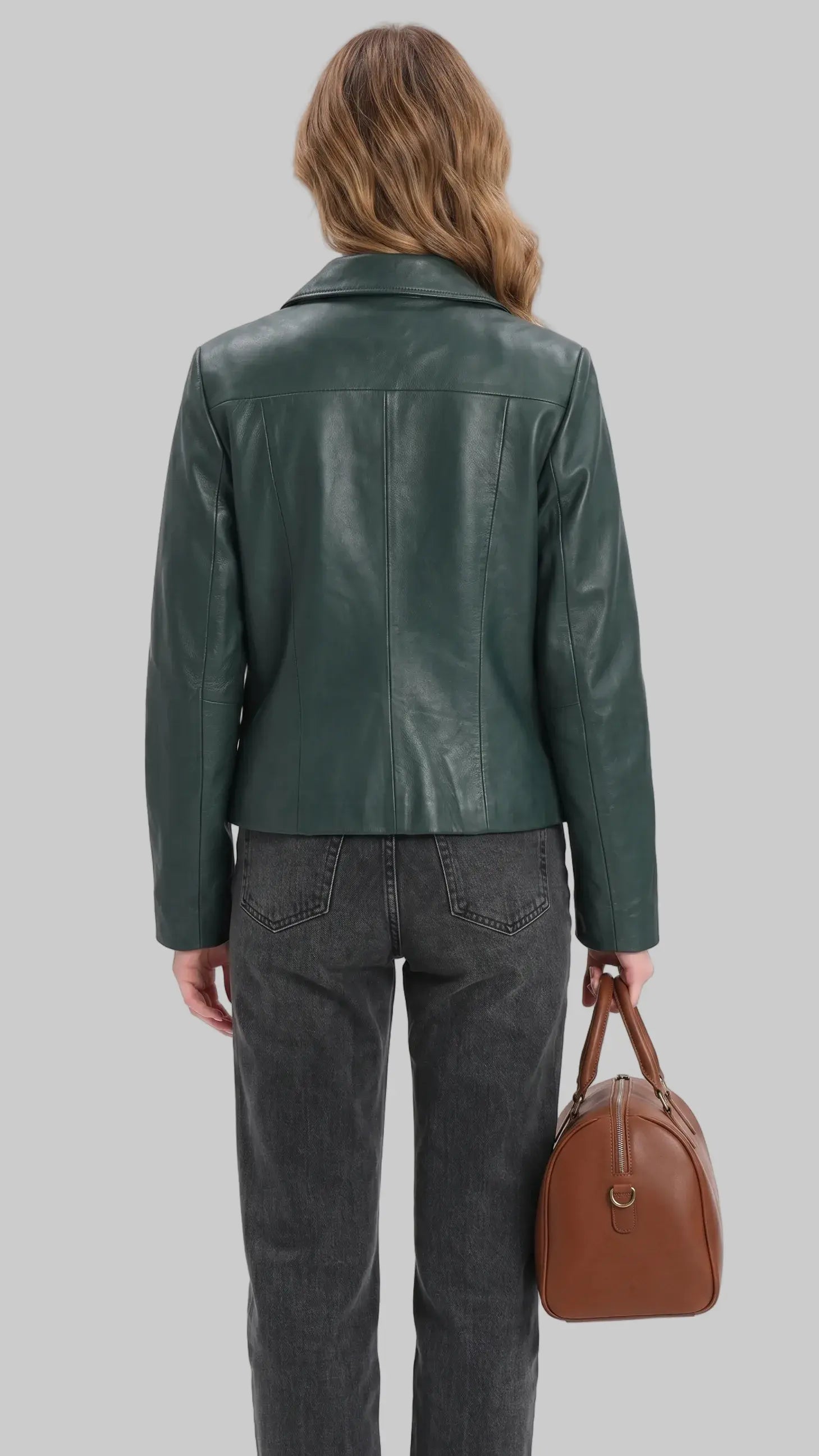 Dark Green Collarless Leather leathertex