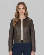 Collarless Leather Bomber - Manoos leathertex