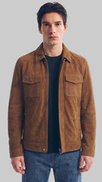 Leather Zip with Button Suede Jacket leathertex