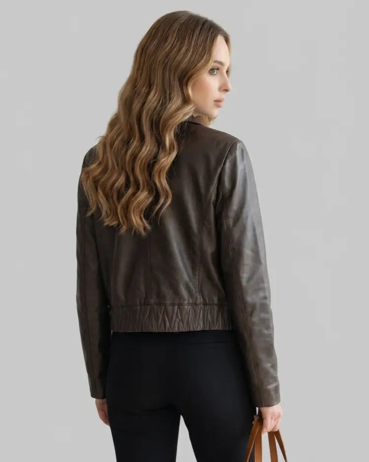 Collarless Leather Bomber - Manoos leathertex