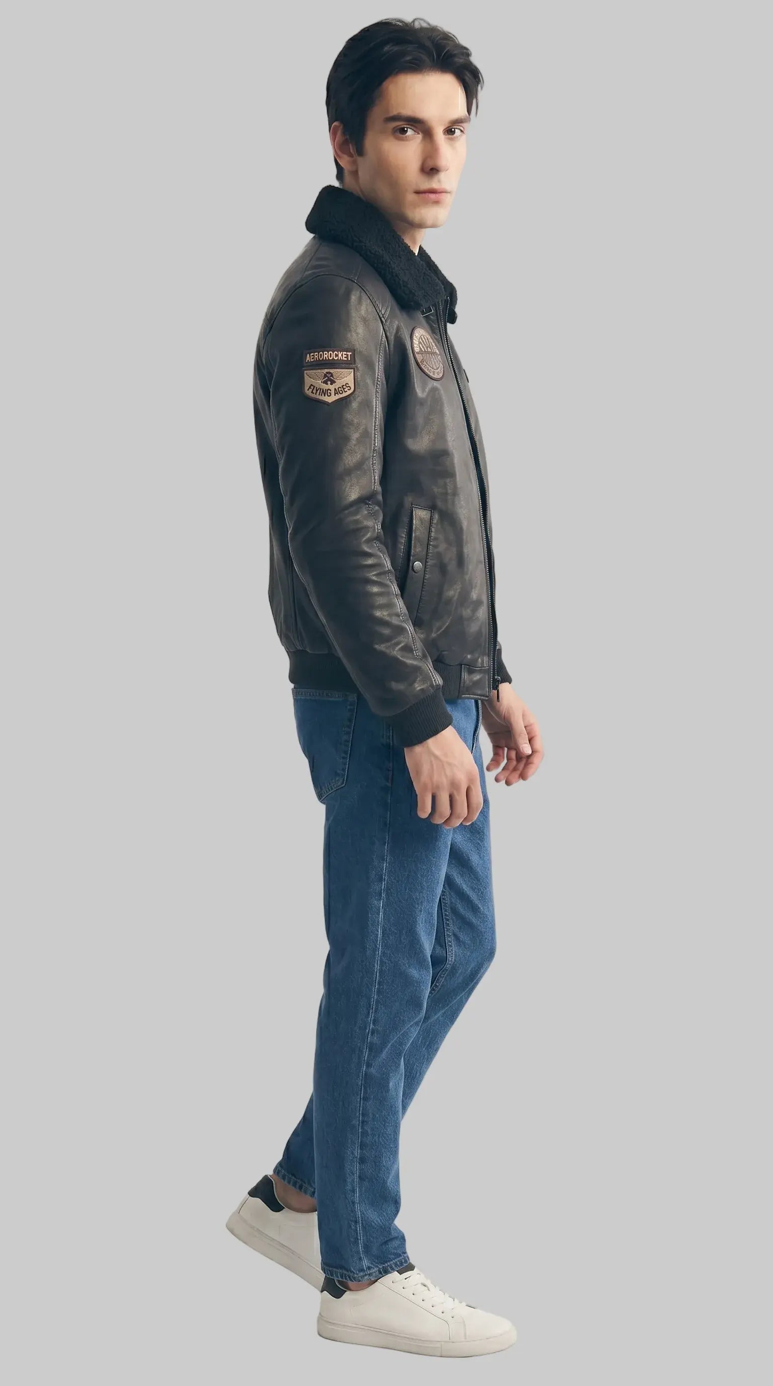 FLIGHT JACKET - BLACK leathertex