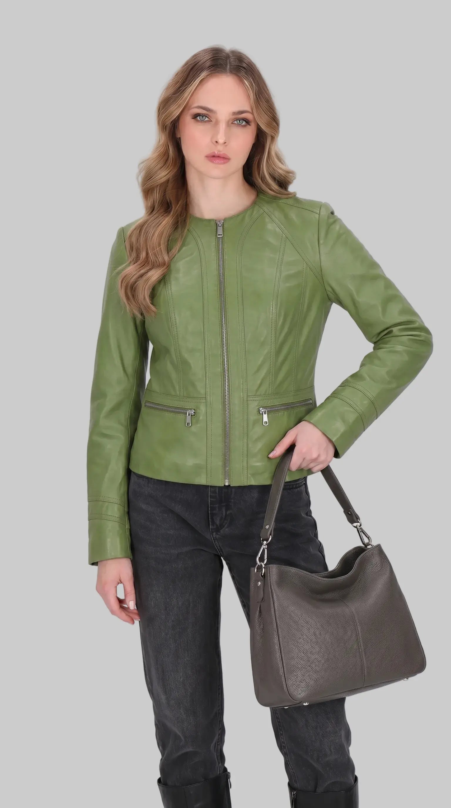 Apple Green Leather Jacket leathertex
