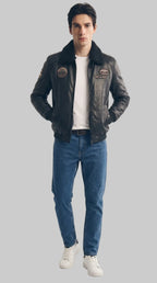 FLIGHT JACKET - BLACK leathertex