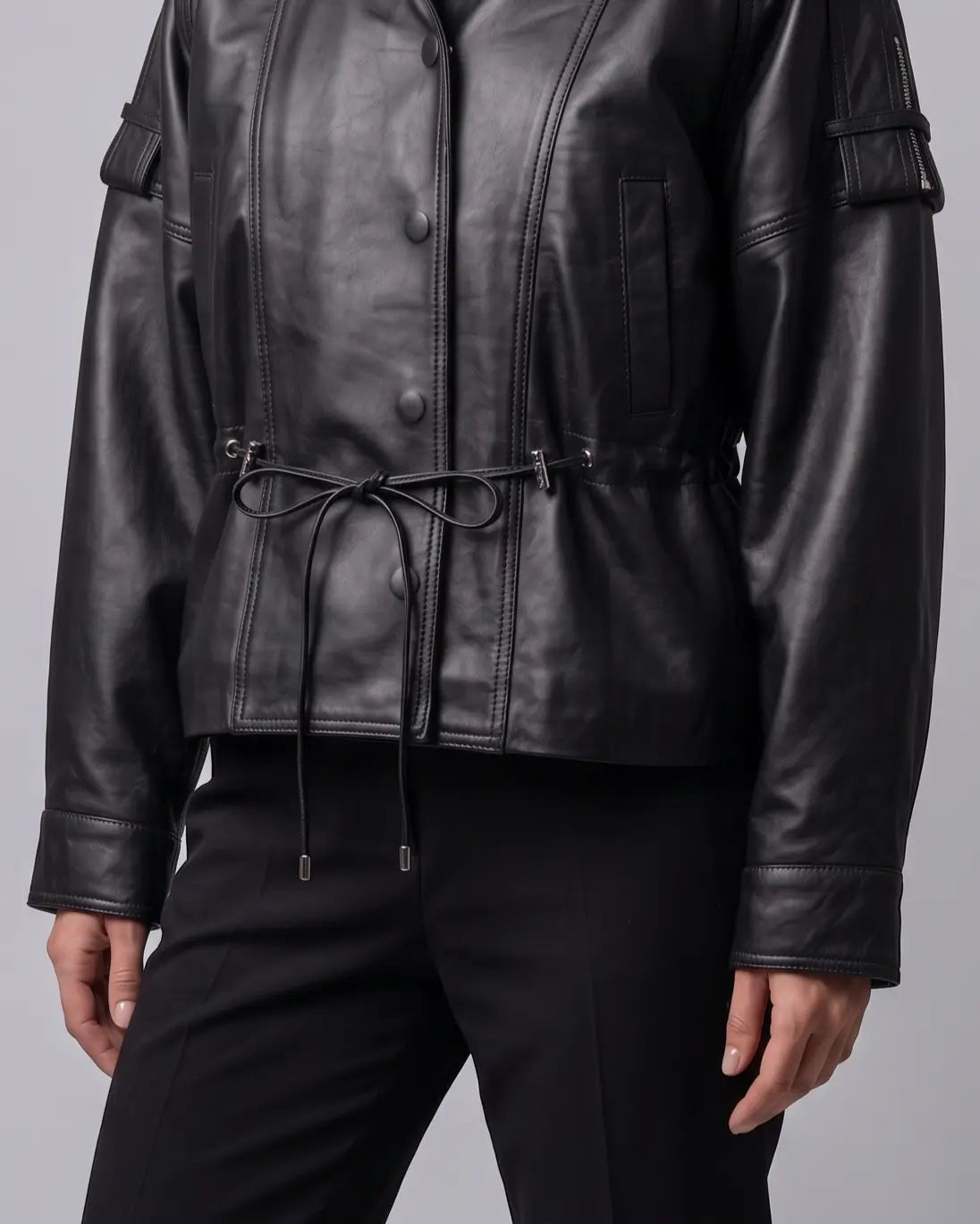 Women's Leather Utility Jacket – Black leathertex