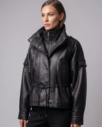 Women's Leather Utility Jacket – Black leathertex