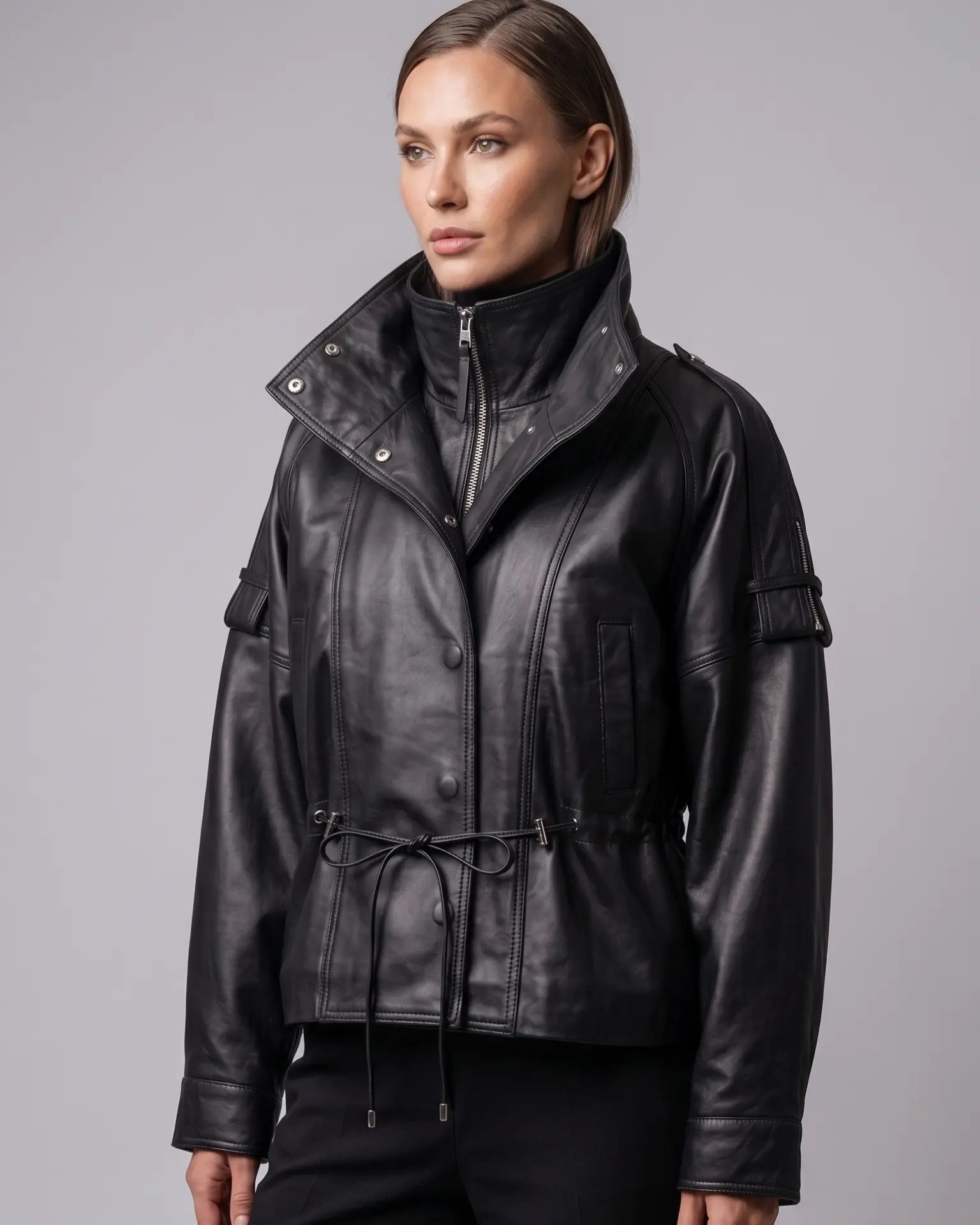 Women's Leather Utility Jacket – Black leathertex