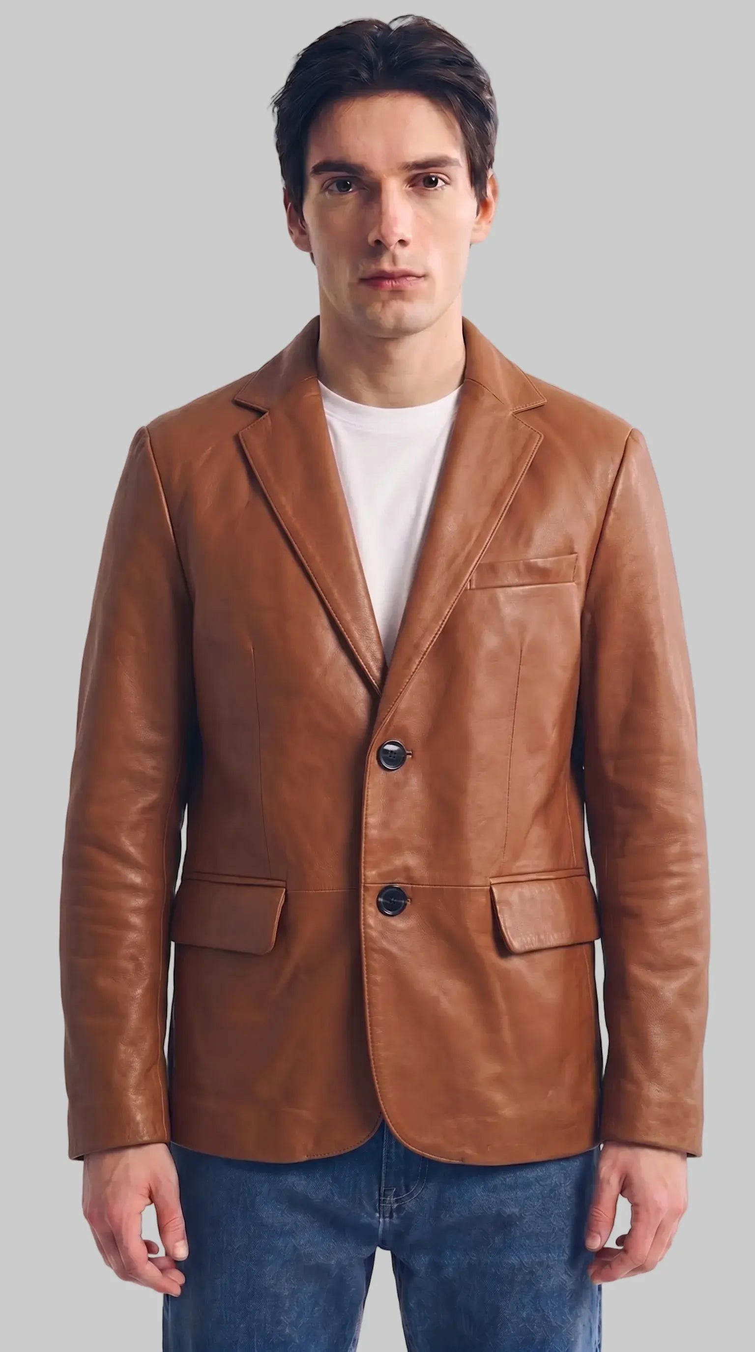 LEATHER  BLAZER BROWN leathertex