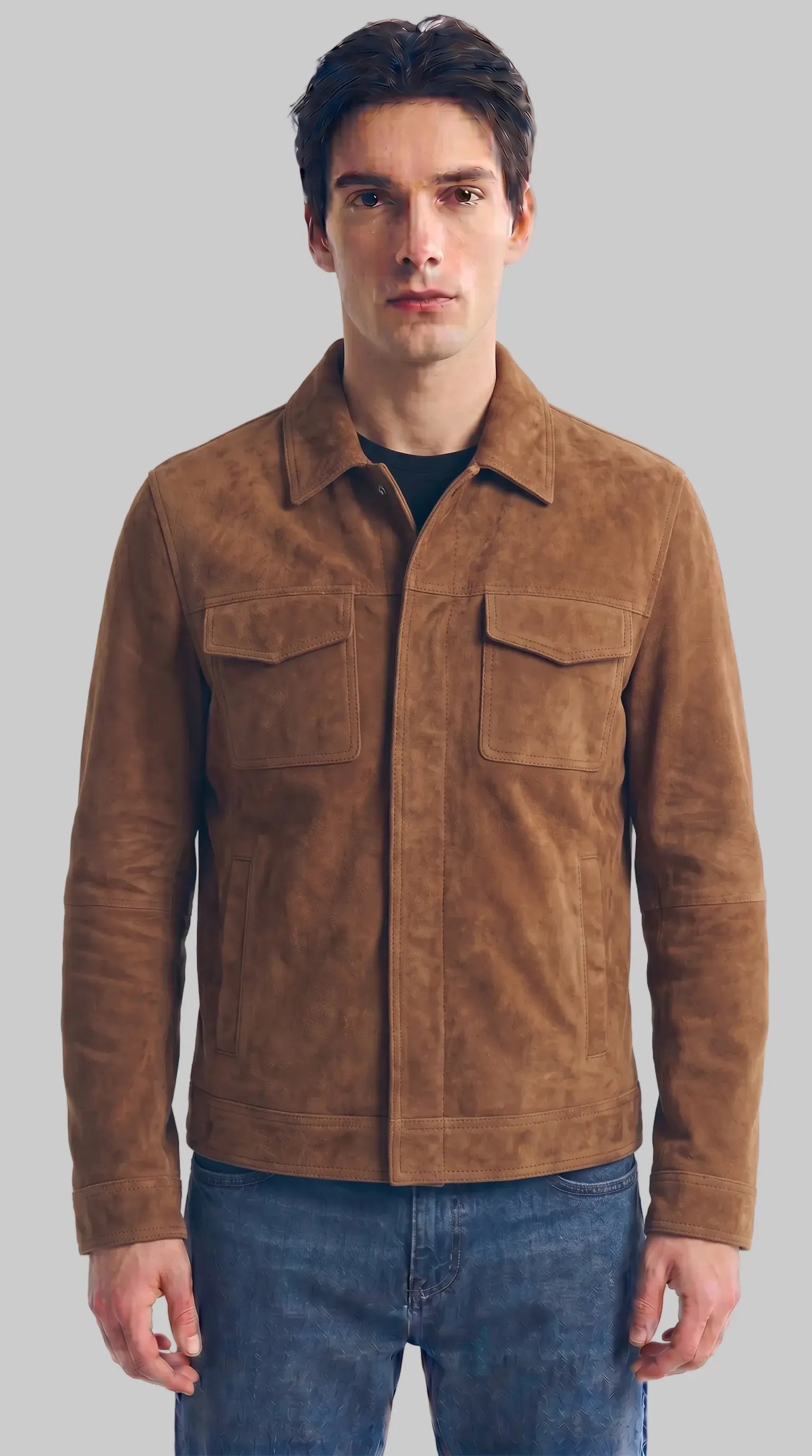Leather Zip with Button Suede Jacket leathertex
