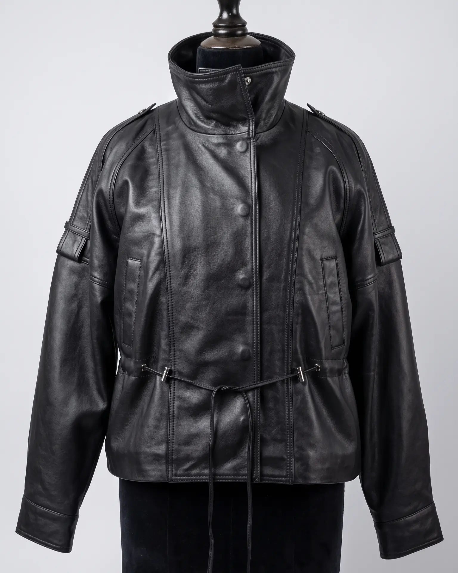 Women's Leather Utility Jacket – Black leathertex