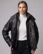 Women's Leather Utility Jacket – Black leathertex