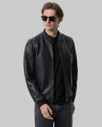 Buckled Collar Leather Bomber leathertex