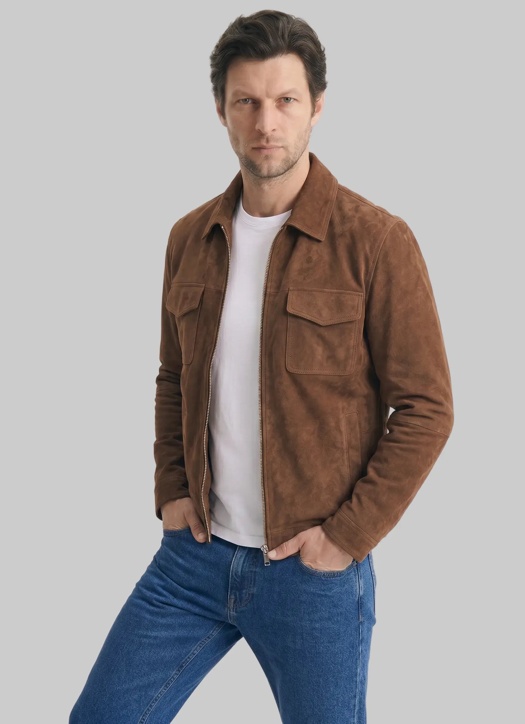 MENS ZIPPER SUEDE JACKET leathertex