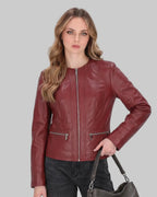 women's burgundy leather jacket leathertex