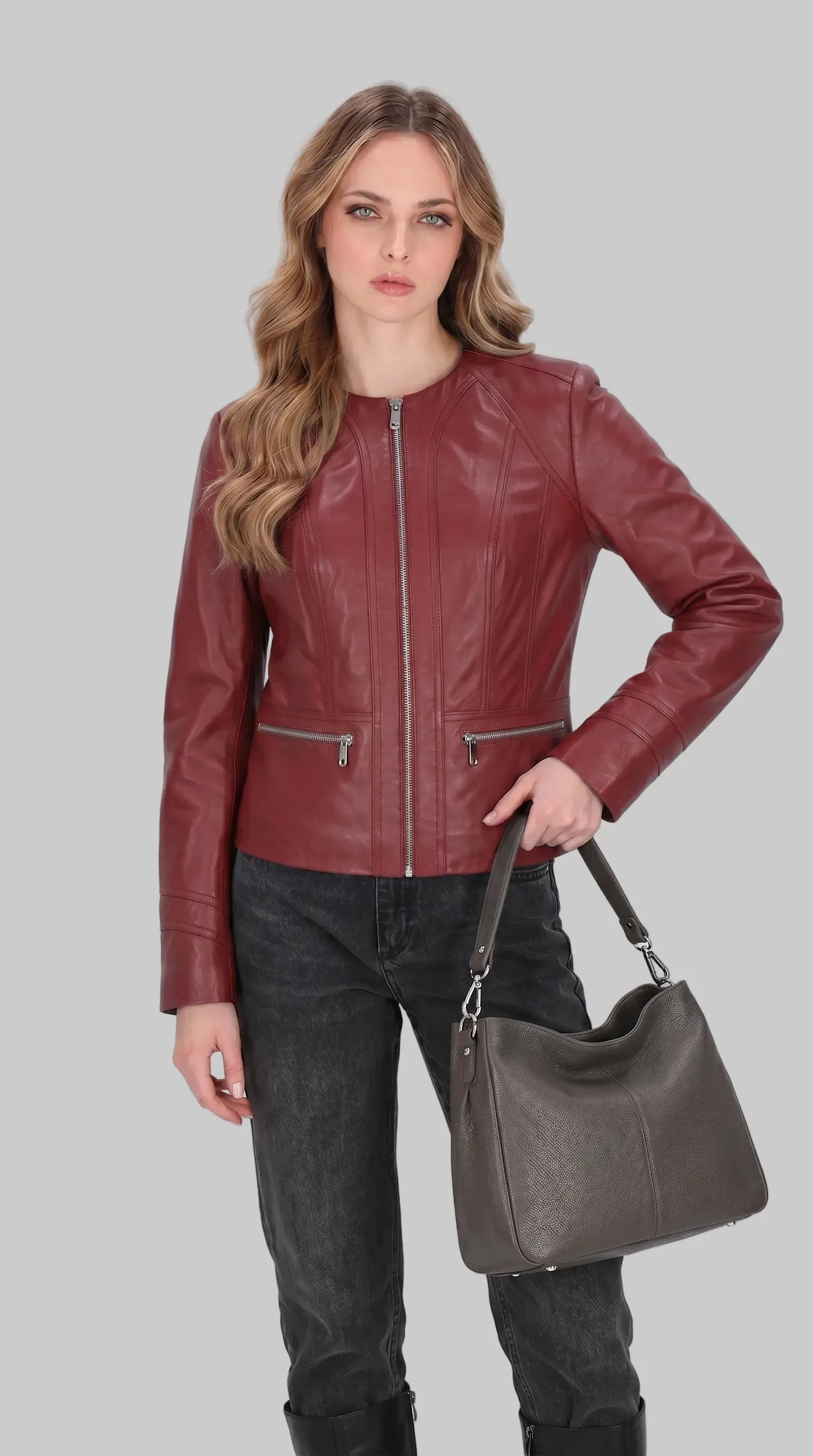 Ladies Short Red Jacket leathertex