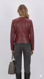 Ladies Short Red Jacket leathertex