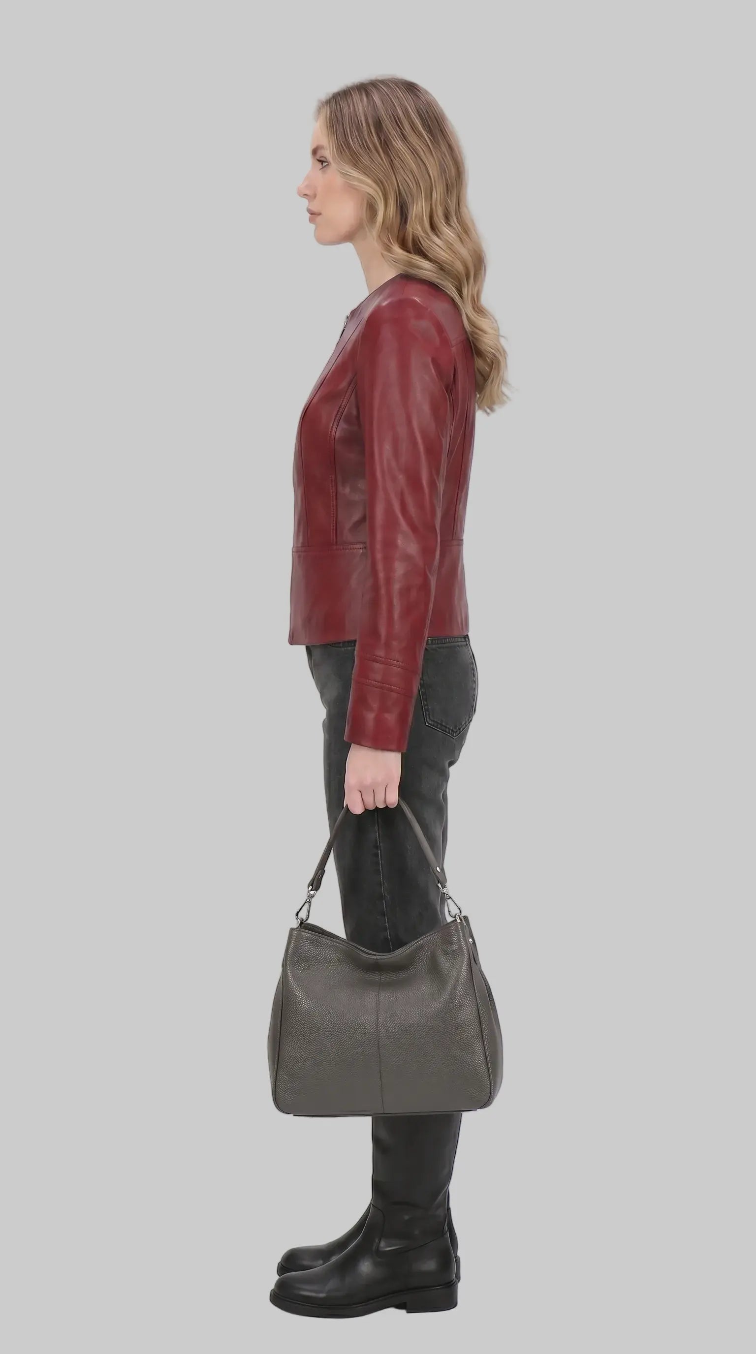 Ladies Short Red Jacket leathertex
