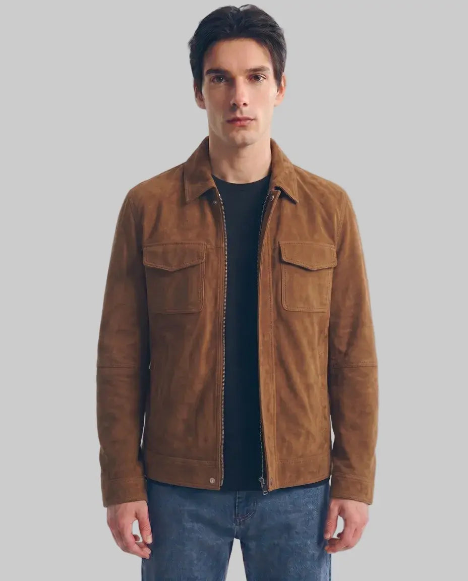 Leather Zip with Button Suede Jacket leathertex