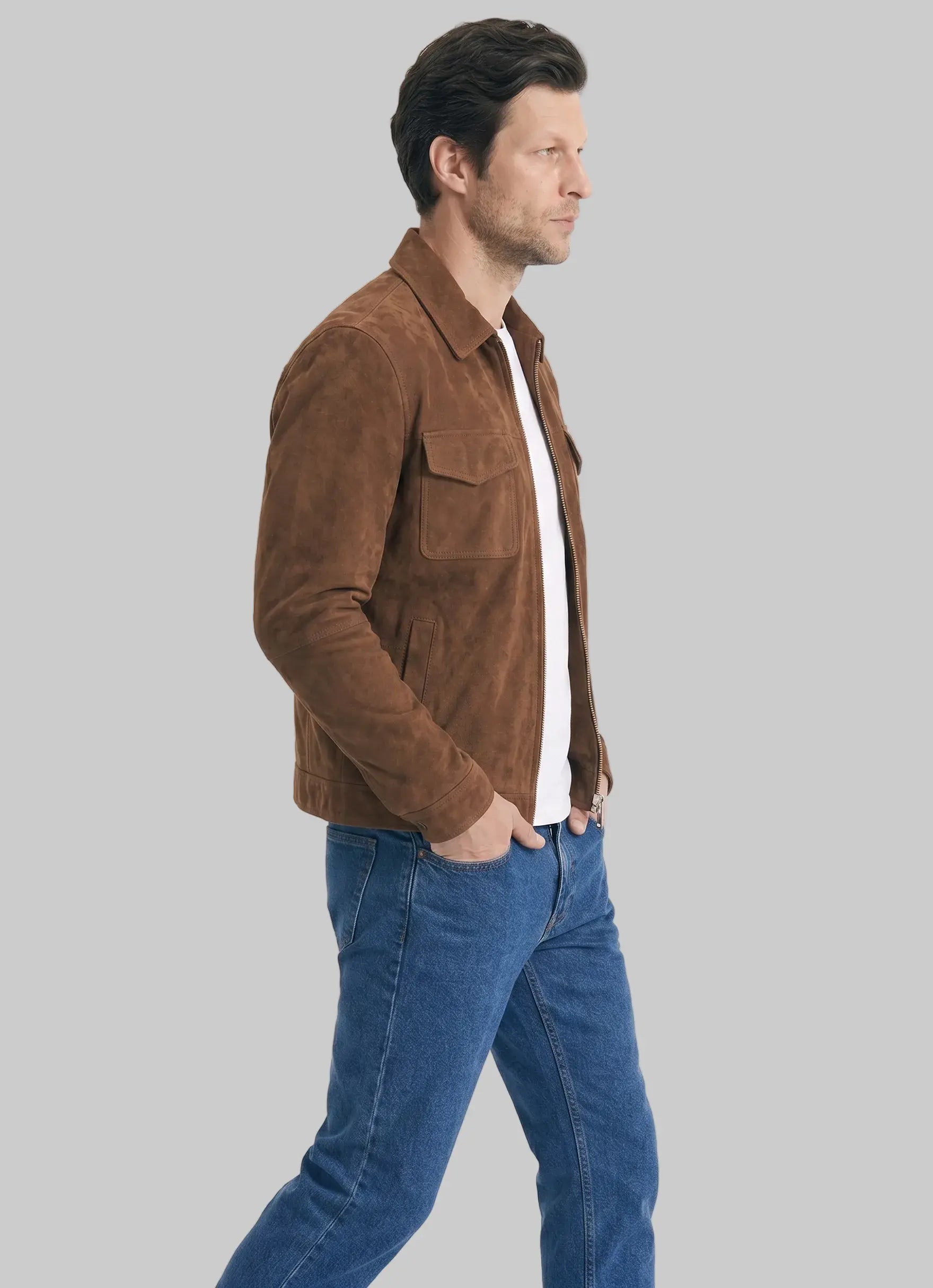 MENS ZIPPER SUEDE JACKET leathertex