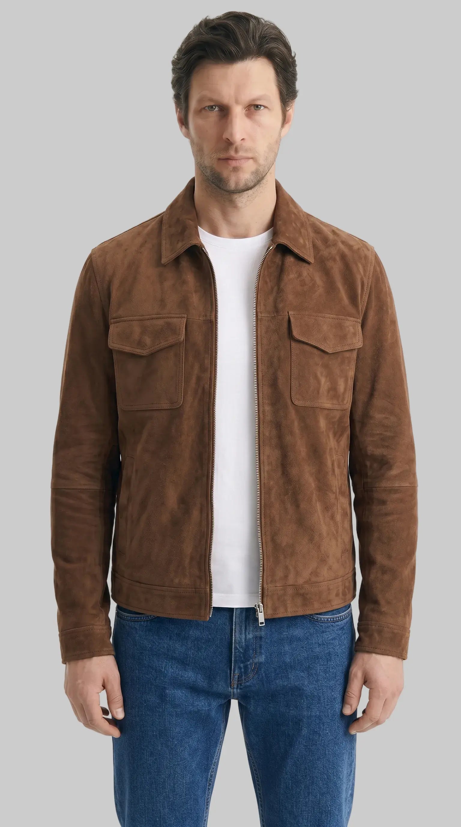 MENS ZIPPER SUEDE JACKET leathertex
