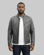Grey Bomber Leather Jacket leathertex