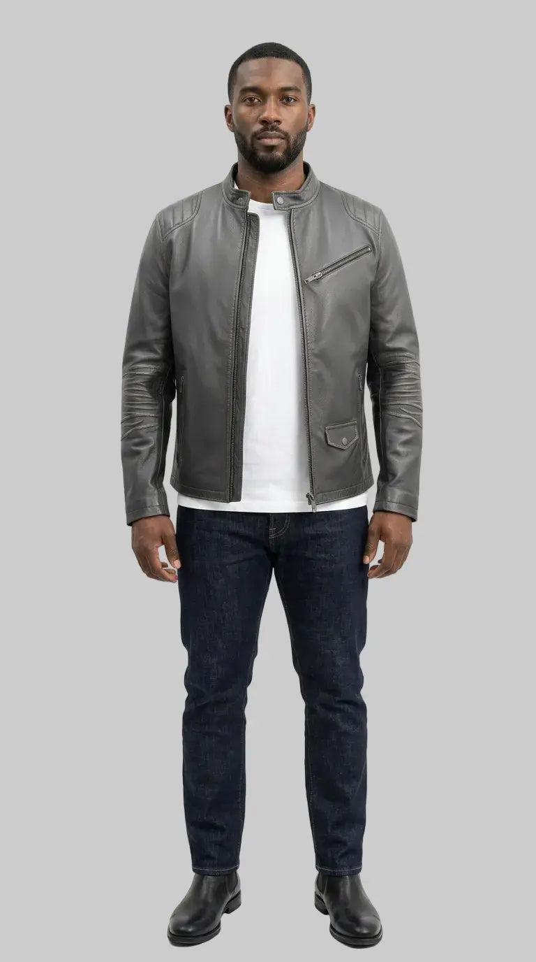 Men's Grey Leather Jackets leathertex
