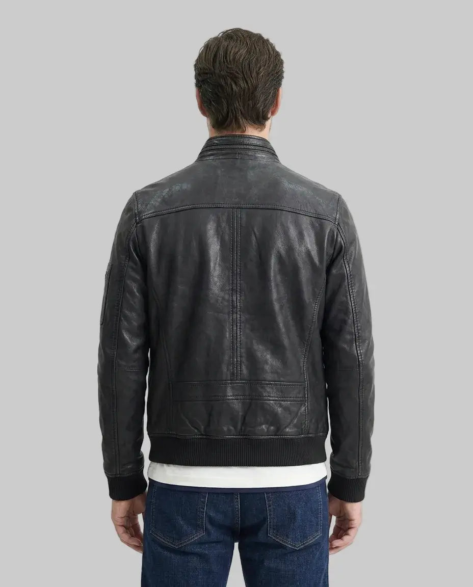 レザージャケット leather collar work jacket L Men's Leather Collar Zip Jacket - leathertex