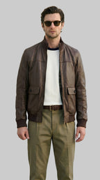 N.COP Brown Leather Bomber leathertex