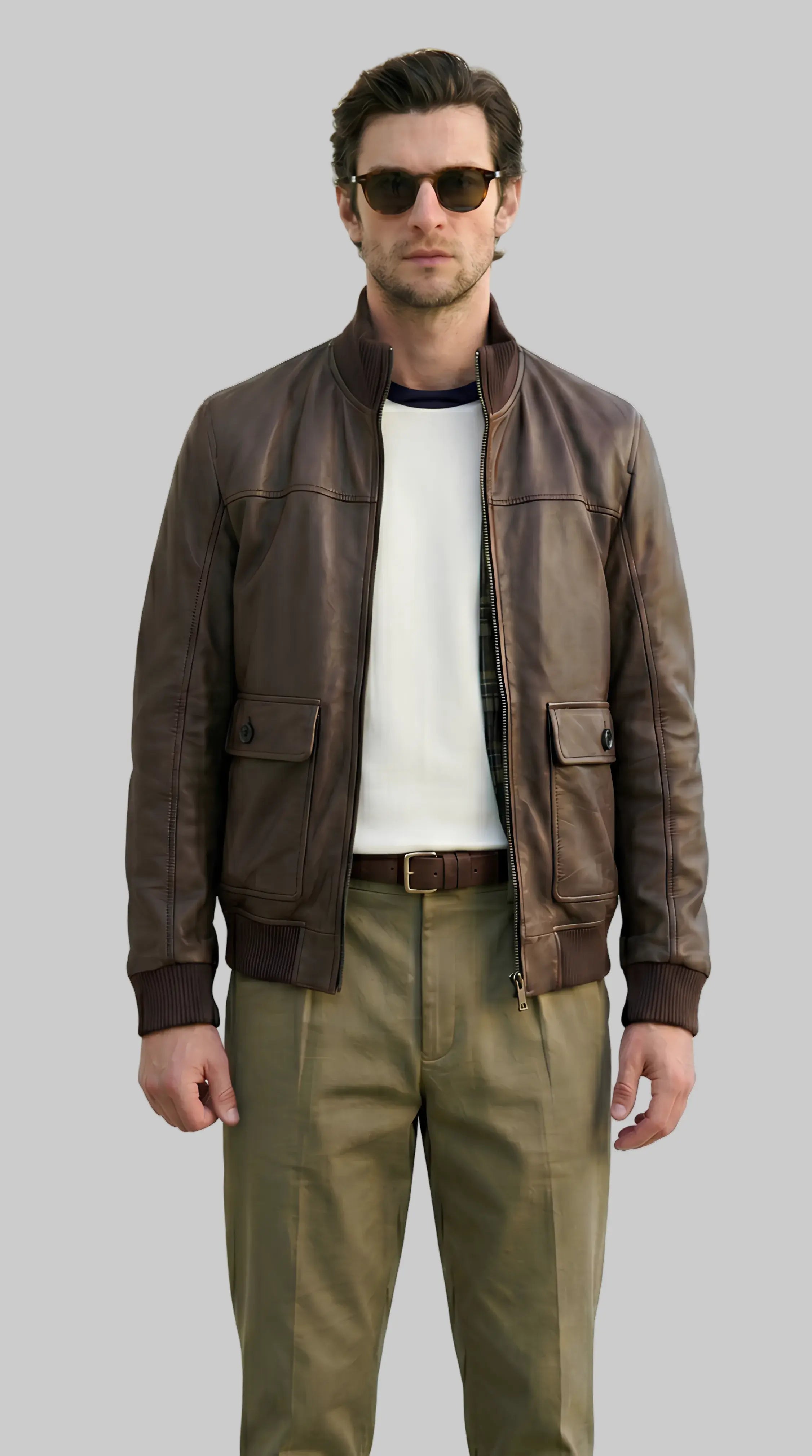 N.COP Brown Leather Bomber leathertex