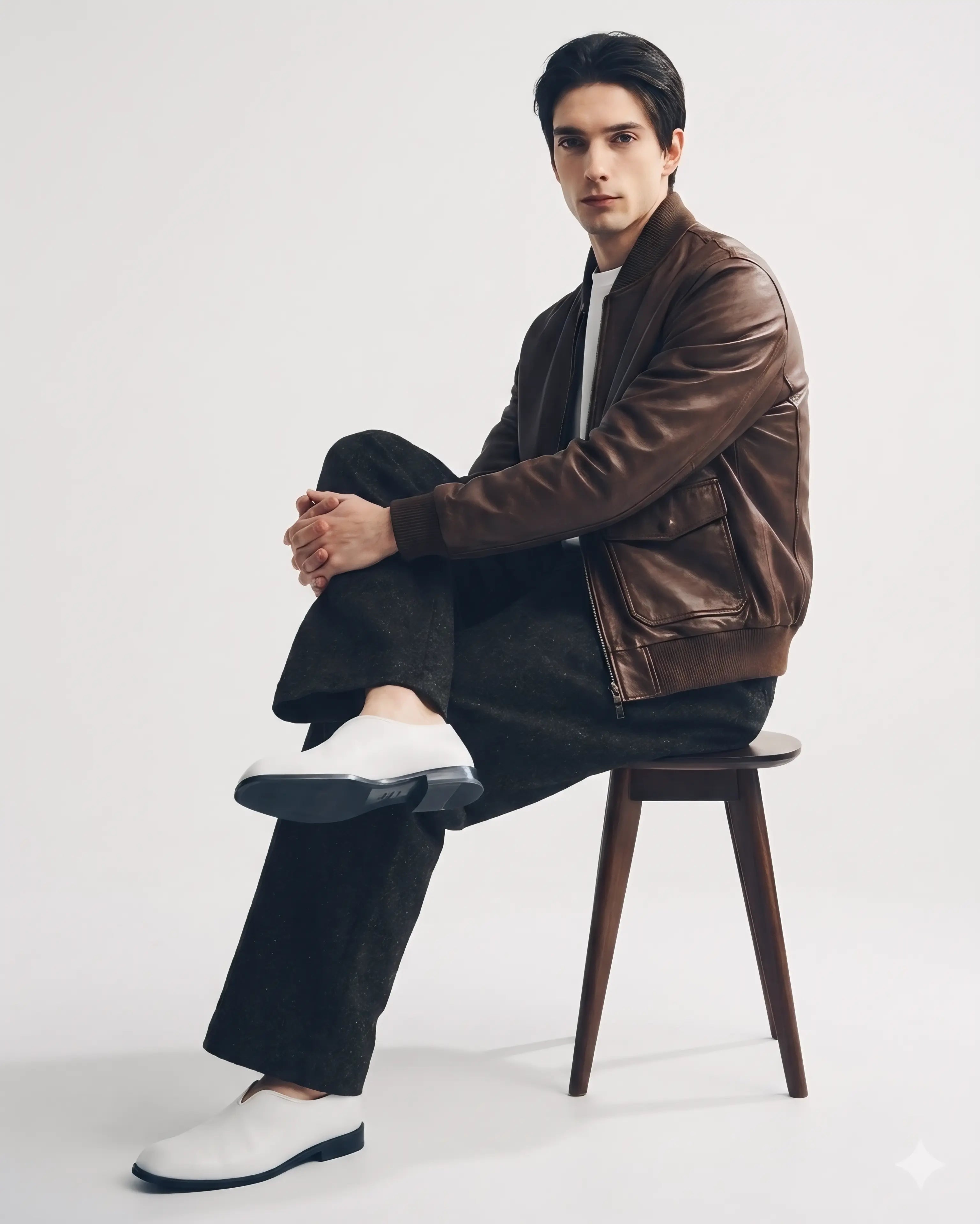 N.COP Brown Leather Bomber leathertex