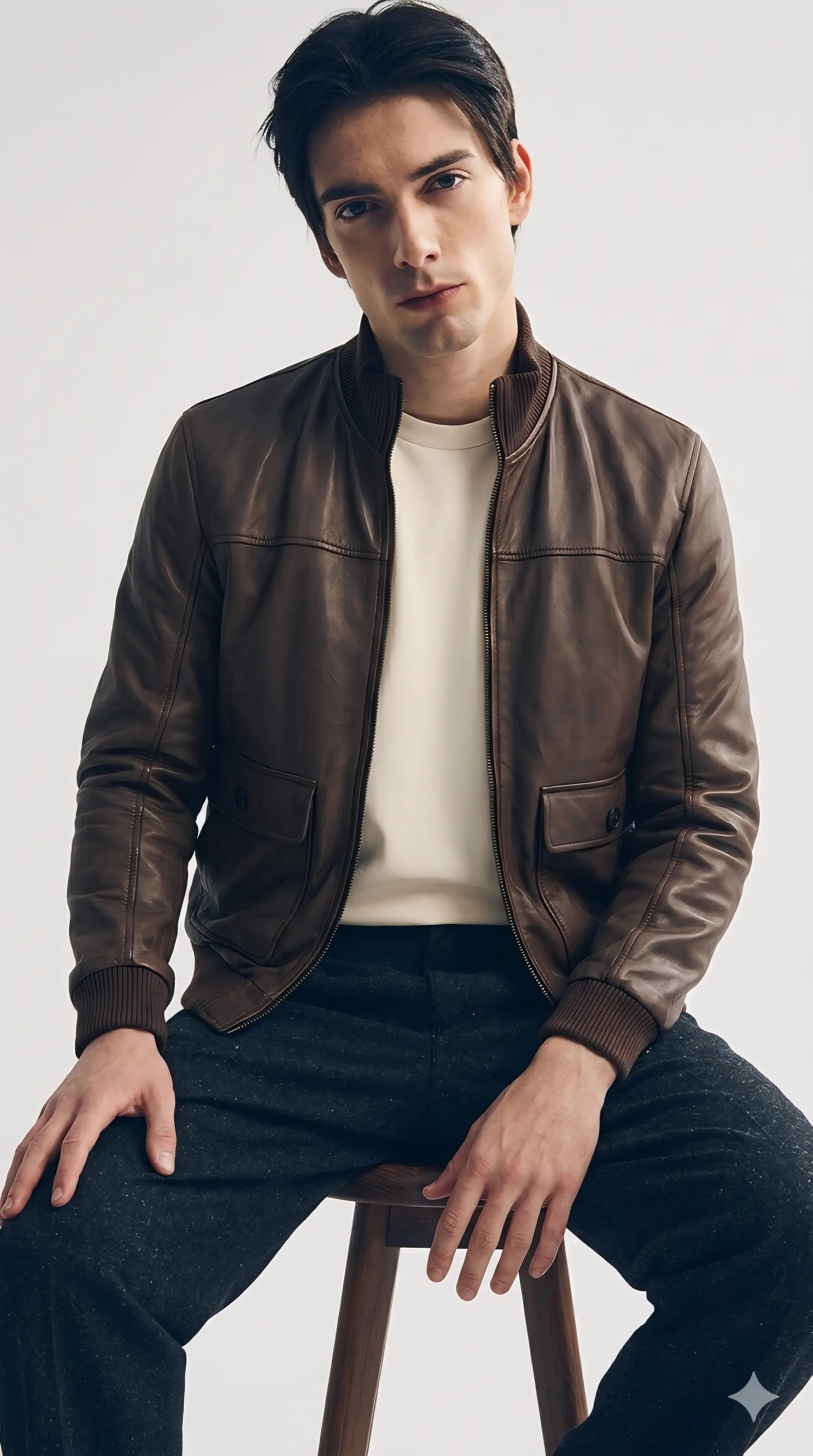 N.COP Brown Leather Bomber leathertex
