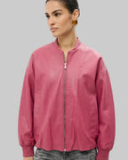 Pink Oversized Bomber Jacket leathertex