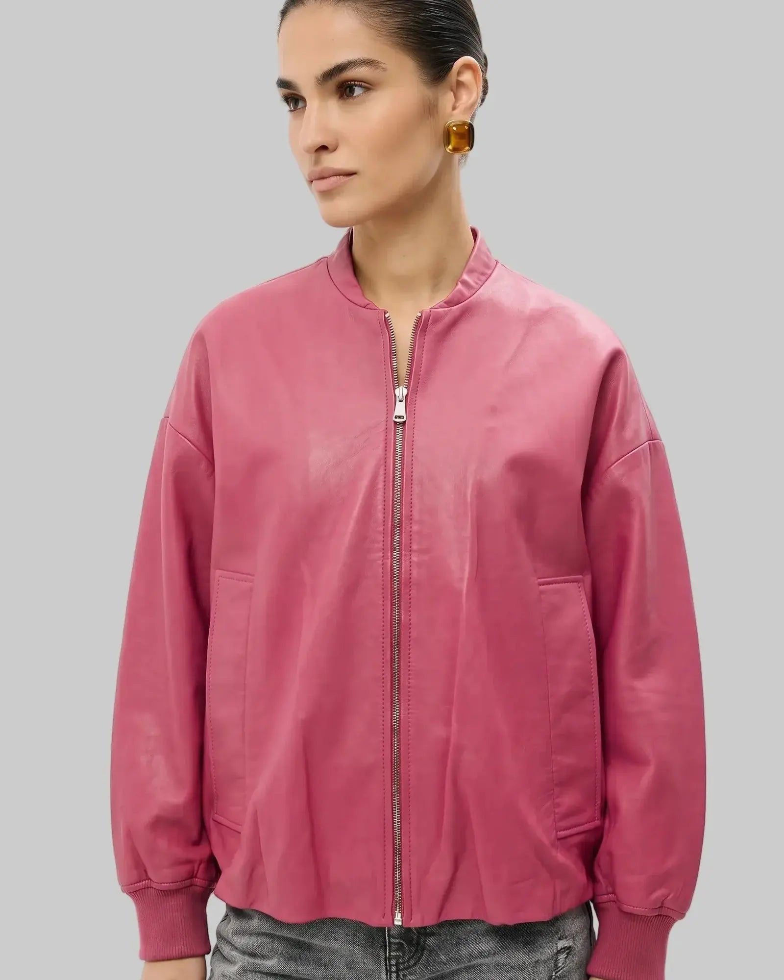 Pink Oversized Bomber Jacket leathertex