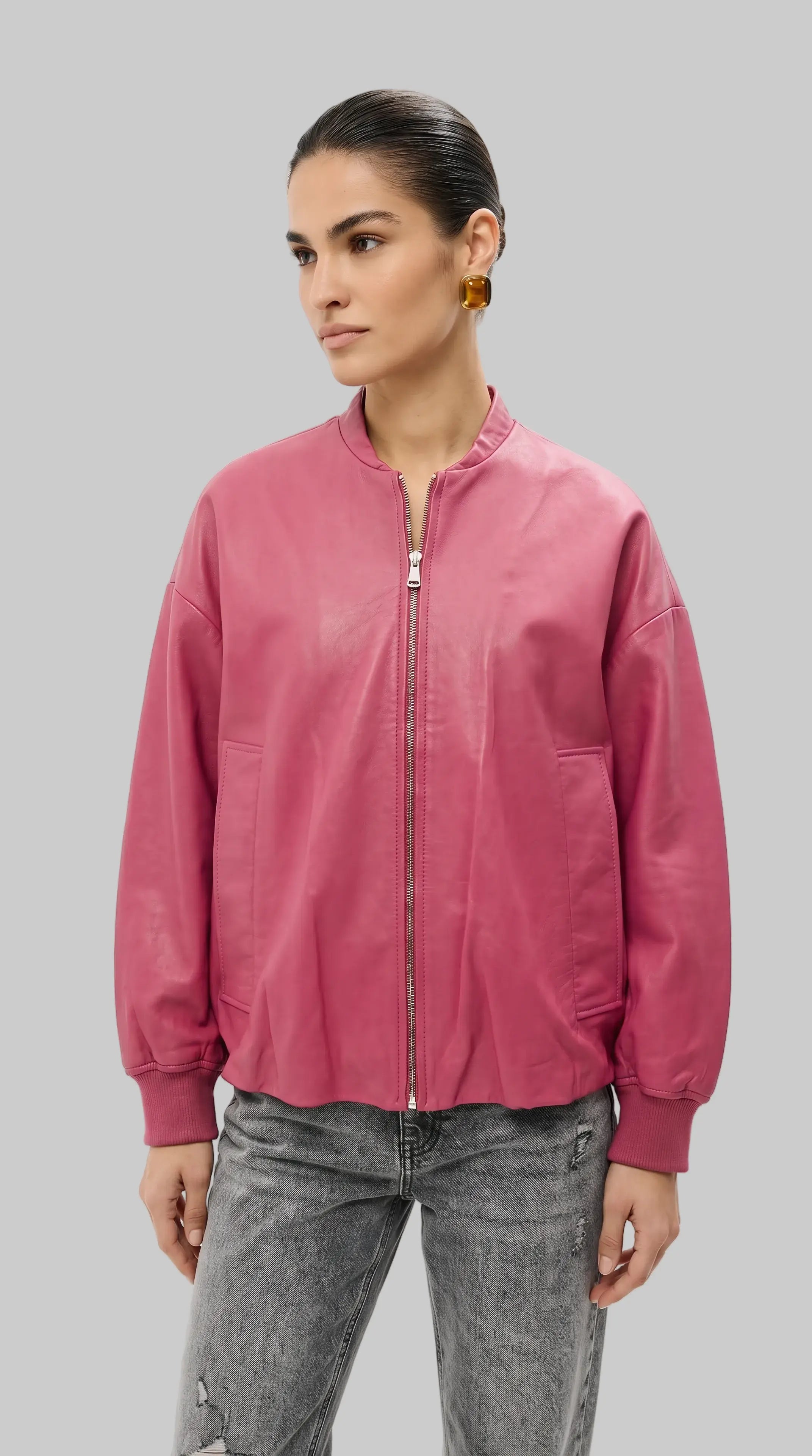 Pink Oversize Bomber Jacket leathertex