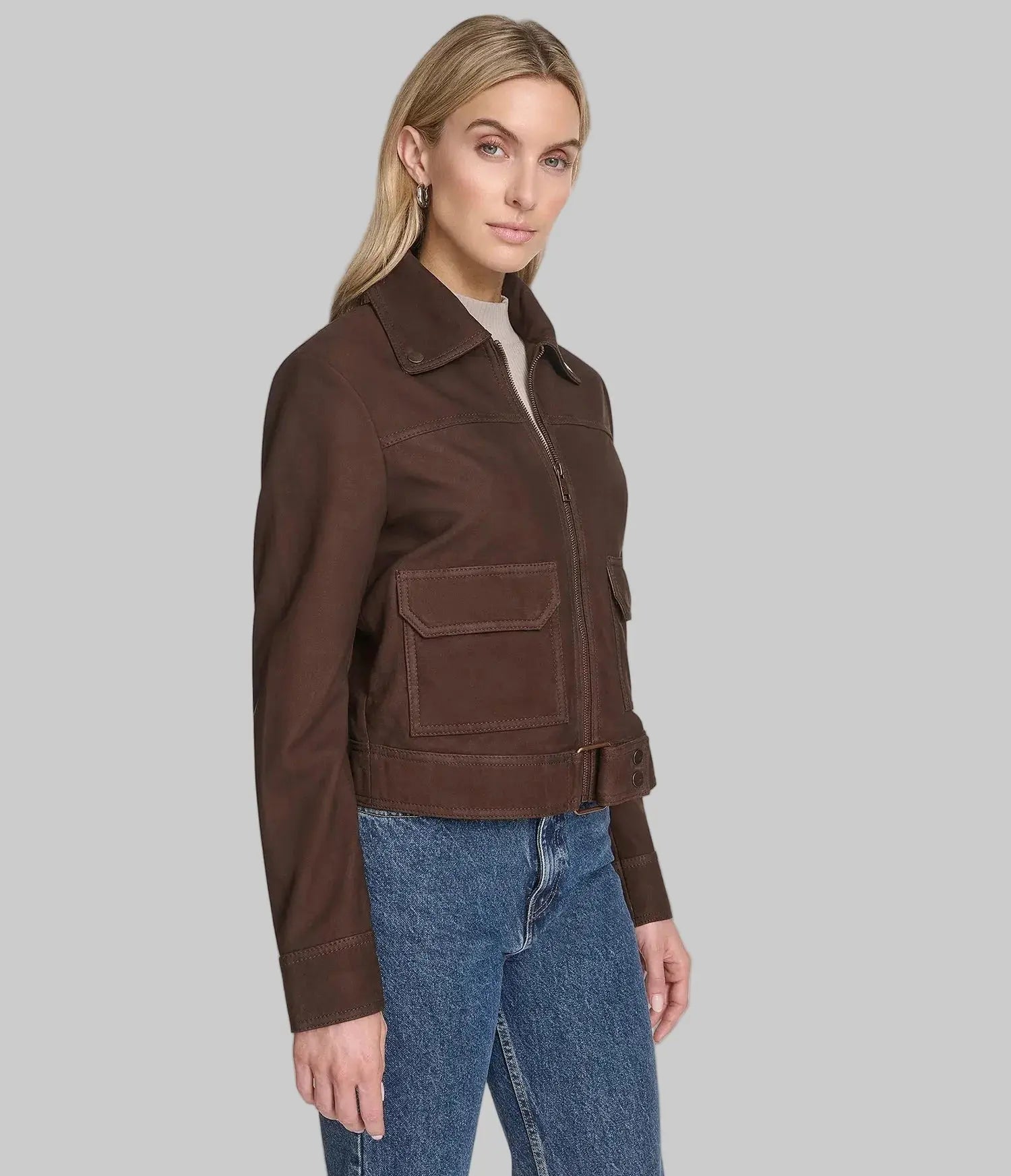 Sheepskin trucker jacket with chest flap pockets