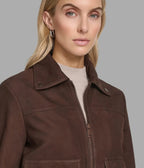 Sheepskin trucker jacket with chest flap pockets