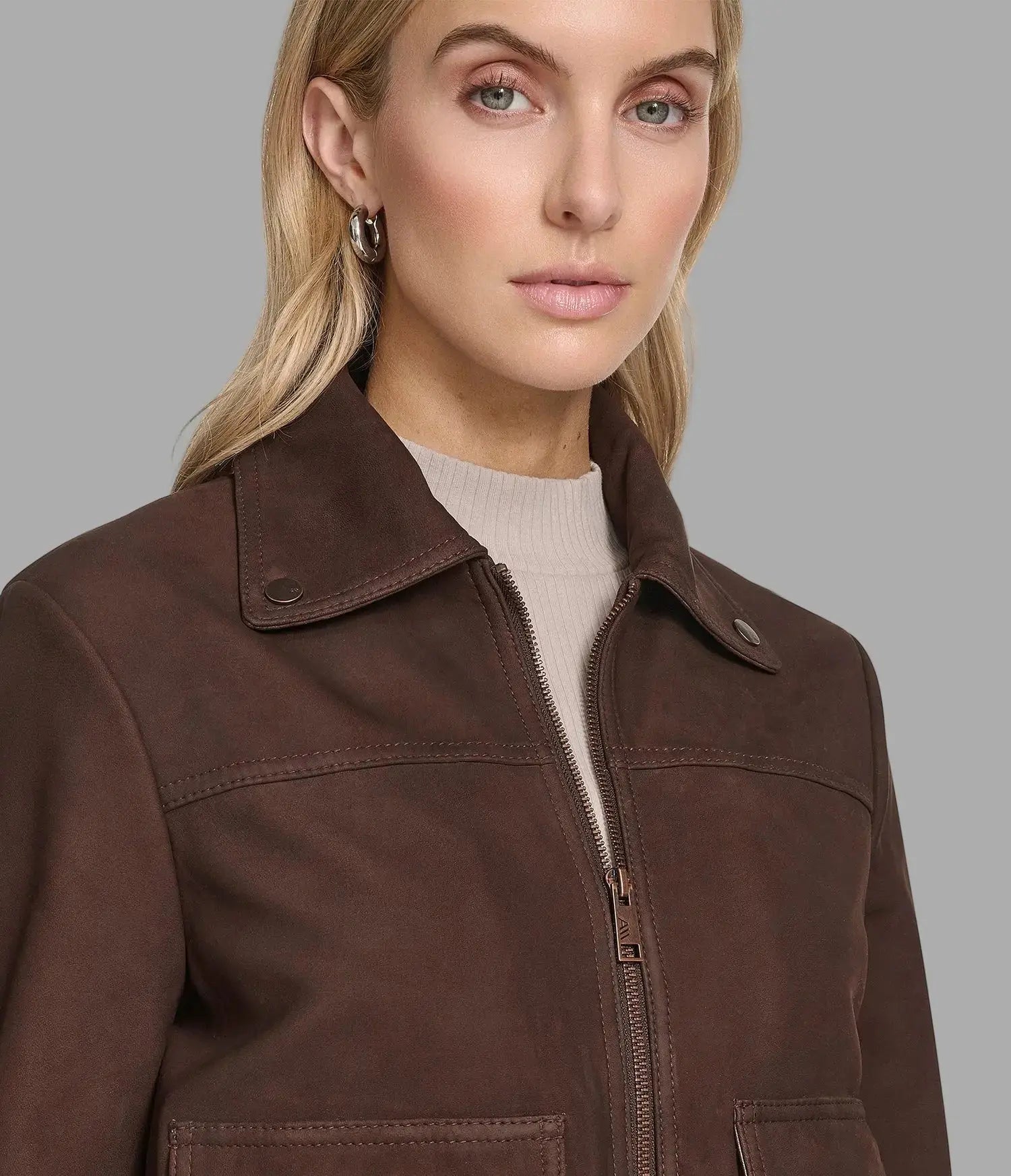 Sheepskin trucker jacket with chest flap pockets