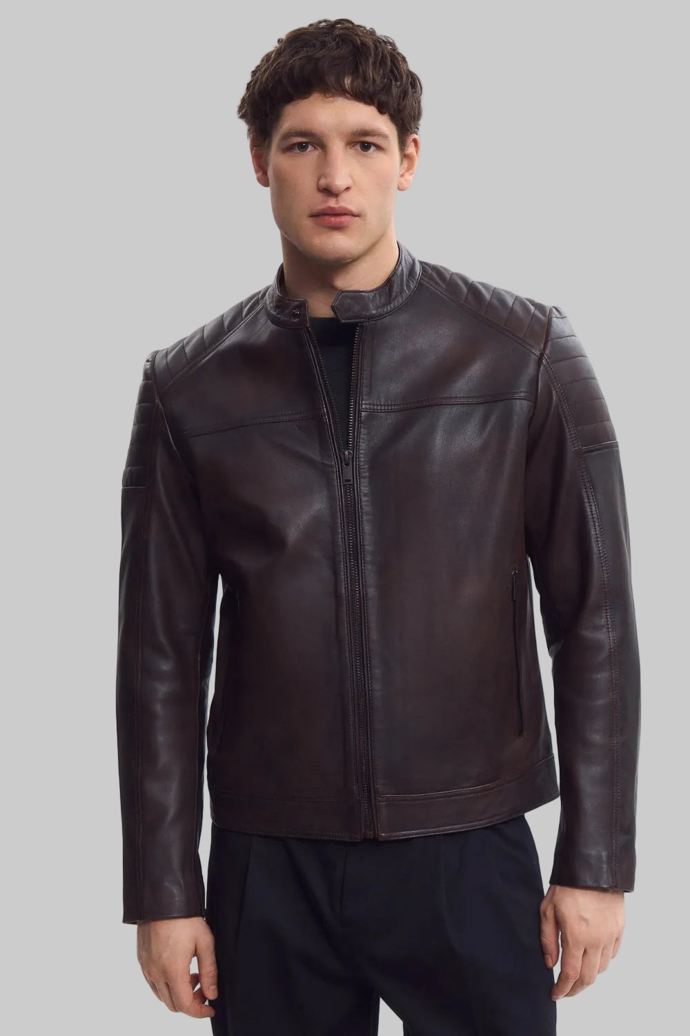 RUSTY BROWN MOTO JACKET leathertex