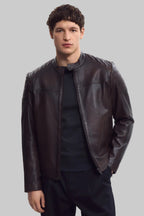 RUSTY BROWN MOTO JACKET leathertex
