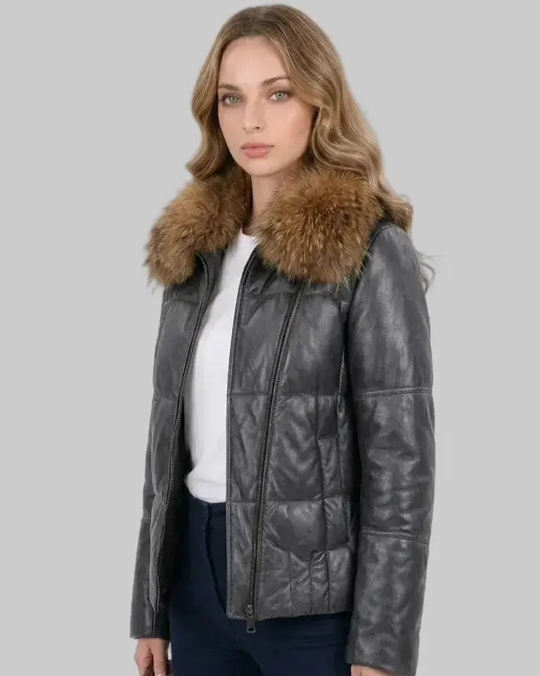 Slim Fit Grey Puffer Jacket leathertex