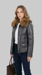 Slim Fit Grey Puffer Jacket leathertex